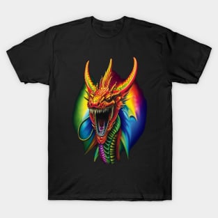 Dragon Head Roaring Through Prismatic Portal T-Shirt